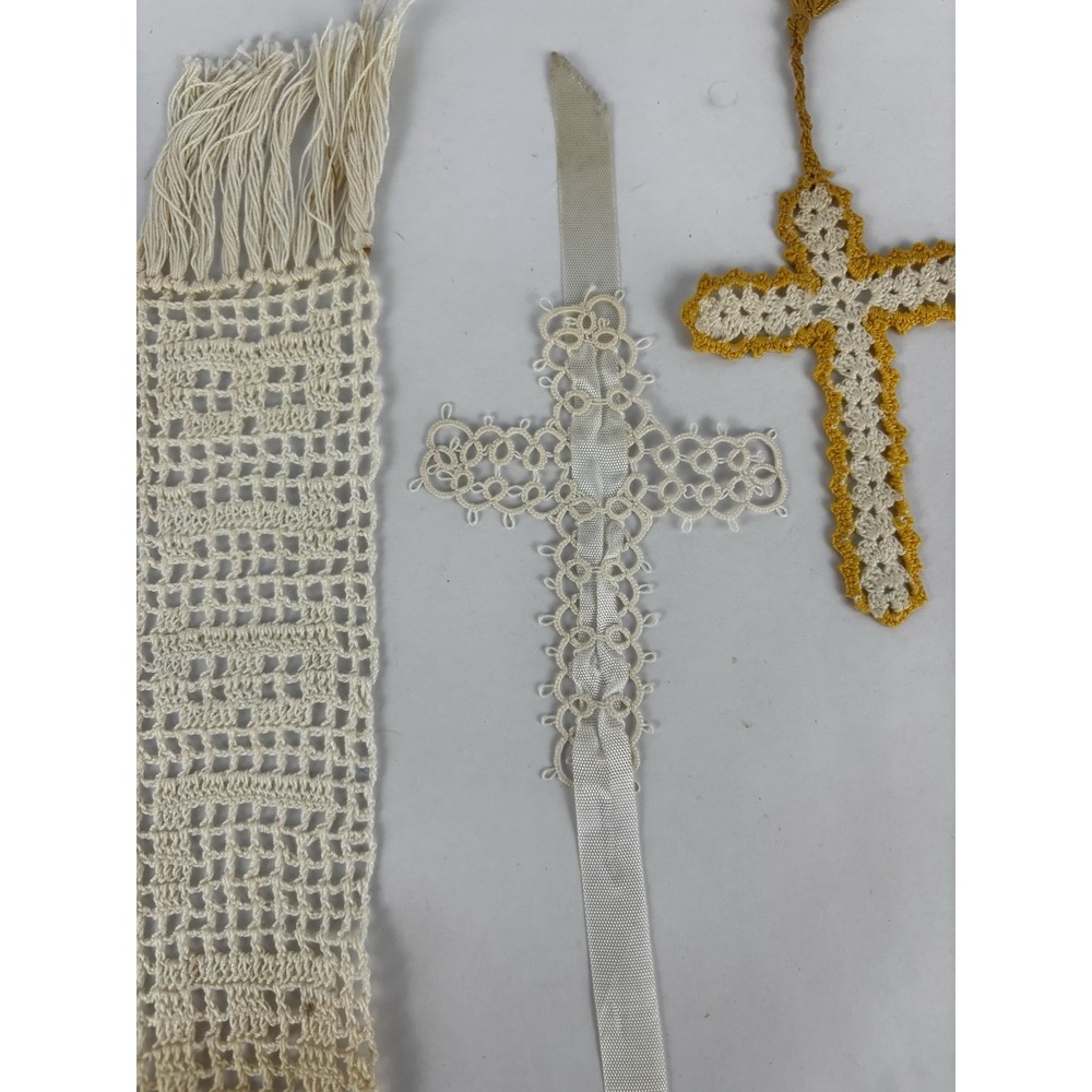 Vintage Crocheted Religious Cross Bookmarks Bible Church Handmade Lot (3) - Picture 3 of 7